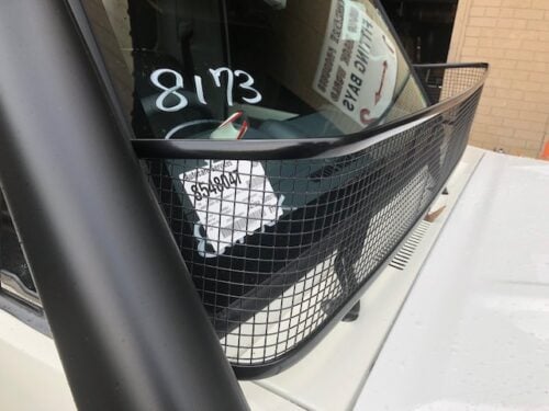 Toyota 70-79 Series Landcruiser (with factory snorkel) Black Windscreen Stone Guard - Image 2