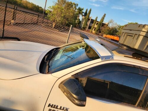 Solid windscreen sunvisor on a Toyota Hilux 2015