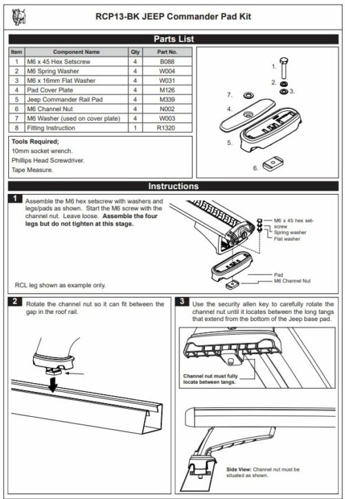 Jeep Commander XH 05/06-03/10 Rhino-Rack Cross Bars (2) connects to rails - Image 4