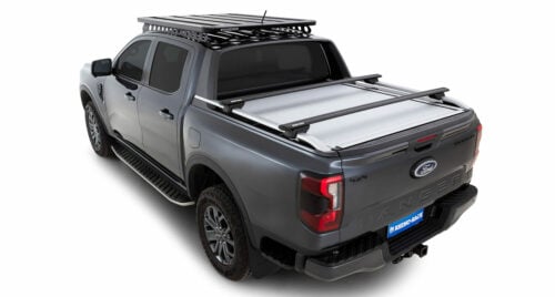 FORD Ranger Wildtrak Gen 2 (P703) 1/2022 Onwards Ute Tub Raised Rails Sportz RX Black 2 Bar Roof Rack (JC-05287)