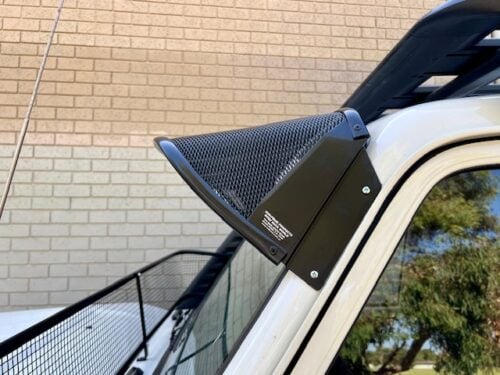 Toyota 70-79 Series Landcruiser (with factory snorkel) Black Windscreen Stone Guard & Mesh Sunvisor Bundle - Image 17