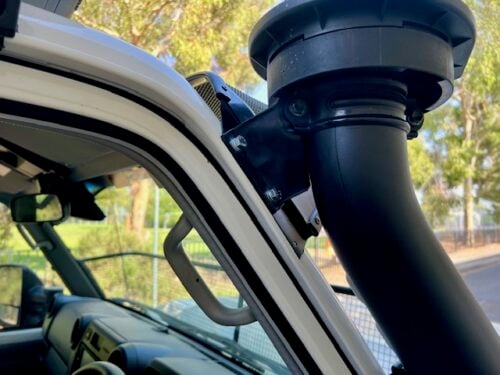 Toyota 70-79 Series Landcruiser (with factory snorkel) Black Windscreen Stone Guard & Mesh Sunvisor Bundle - Image 11