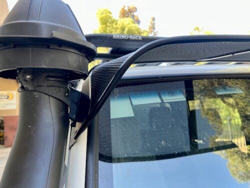 Toyota 70-79 Series Landcruiser (with factory snorkel) Black Windscreen Stone Guard & Mesh Sunvisor Bundle - Image 13