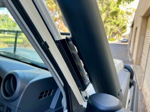 Toyota 70-79 Series Landcruiser (with factory snorkel) Black Windscreen Stone Guard & Mesh Sunvisor Bundle - Image 12