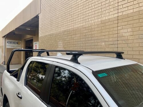 TOYOTA Hilux Gen 8 Double Cab 10/2015 Onwards Sportz RX300 Trackmount Black 2 Bar Roof Rack (JC-04654)