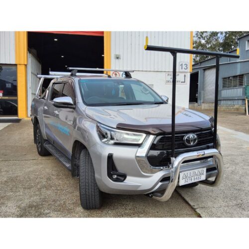 Polished Nudgebar & Hrack Set compatible with 2022 Toyota Hilux Workmate with Safety Sense