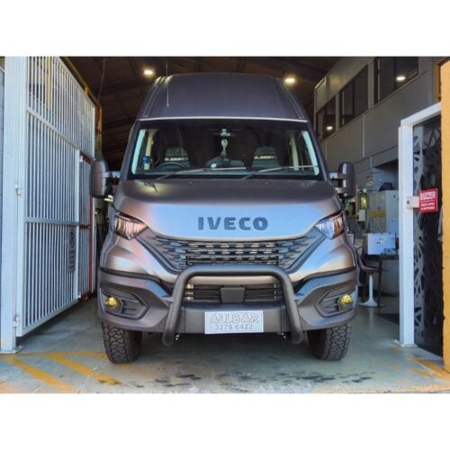 Pro Textured Black Nudgebar with Aerial and Spot Light Tabs to suit 2022 Iveco Daily 70C - Image 1
